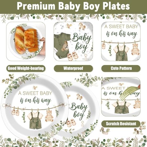 Sage Green Baby Shower Plates Napkins Tableware Set 24 Guests