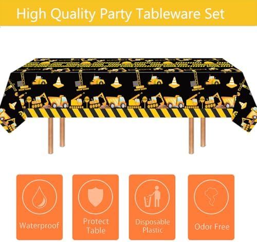 3 Pieces Construction Table Cloth 54x108 Inch Dump Truck Table Covers for Boys Birthday Party Supplies and Decorations