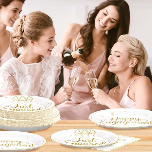Grencian 96Pcs Happy Engagement Plates Napkins Set