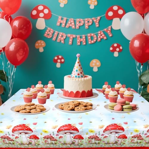 4 Pack Mushroom Themed Tablecloths for Birthday Parties