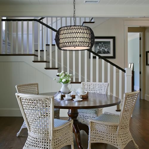 PAUFUL 5-Light Farmhouse Rattan Chandelier