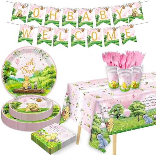 Winnie Bear Baby Shower 178pcs Pink Party Supplies Set for 25 Guests