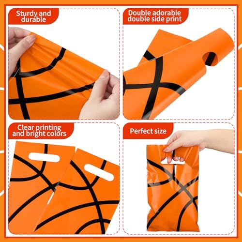 150 Pcs Basketball Themed Treat Bags with Handles for Party Supplies