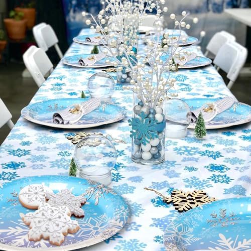 AFZMON 50 Pack Frozen Party Plates 7 Inch Snowflake Themed Disposable Round Plates for Christmas Winter Wonderland