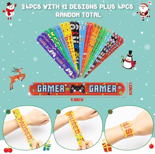 Haooryx Valentines Day Exchange Gifts - 28 Piece Game Slap Wristbands with Cards