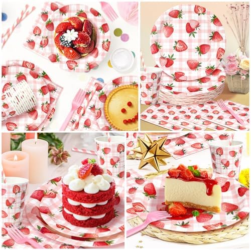 144 Pcs Strawberry Themed Party Tableware Set