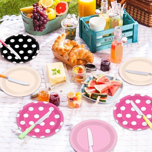 48 Pcs Pink Mouse Themed Paper Plates for Kids Birthday Party