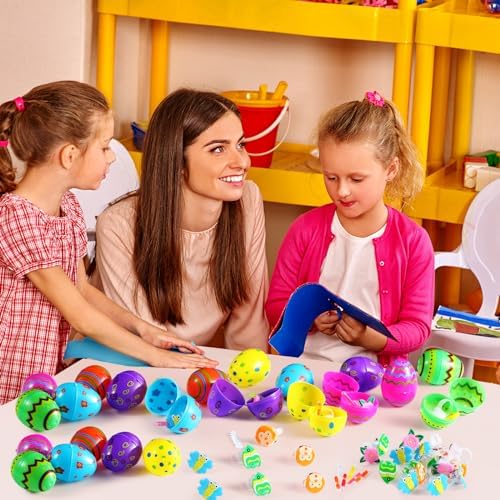 Hollowfly 60 Glow in the Dark Easter Eggs with 32 LED Light Up Rings and 30 Mini Glow Sticks