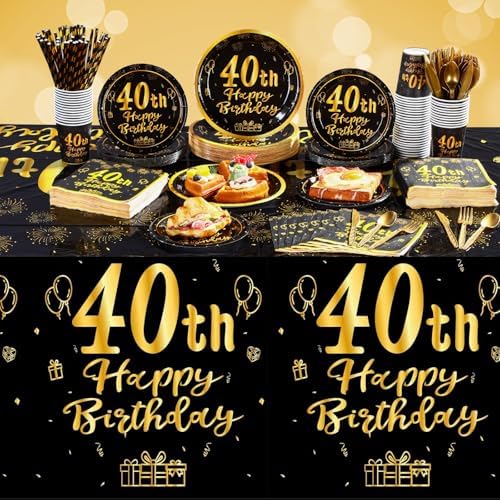 452 Pcs 40th Birthday Decorations Set Black Gold