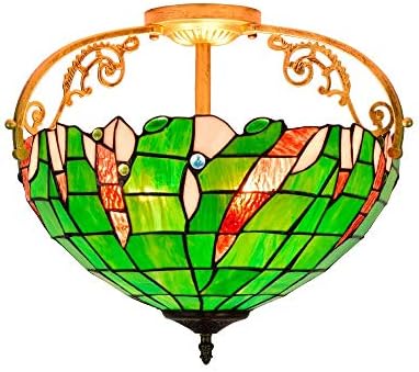Stained Glass Chandelier 16 Inch Rural Style Green Leaf