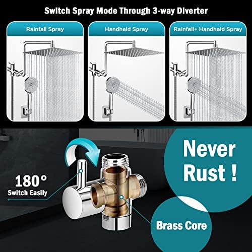 PinWin Shower Head with 6 Settings and Adjustable Arm