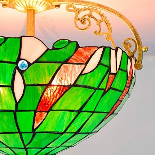 Stained Glass Chandelier 16 Inch Rural Style Green Leaf