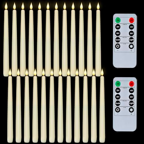 Homemory 24 Pcs Battery Operated Flameless Taper Candles with Remote Timer Dimmer