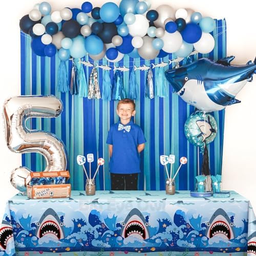 Wave Shark Birthday Tablecloth 54x108 Inch Blue