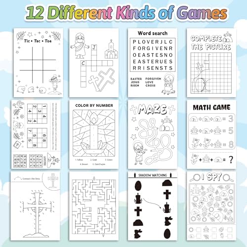 Easter Activity Books for Kids - 24 Pcs Mini Games Coloring Set