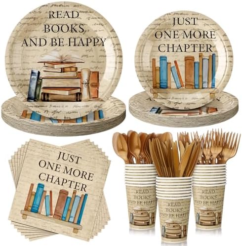 Zhehao 168 Pcs Book Theme Party Tableware Set for 24 Guests