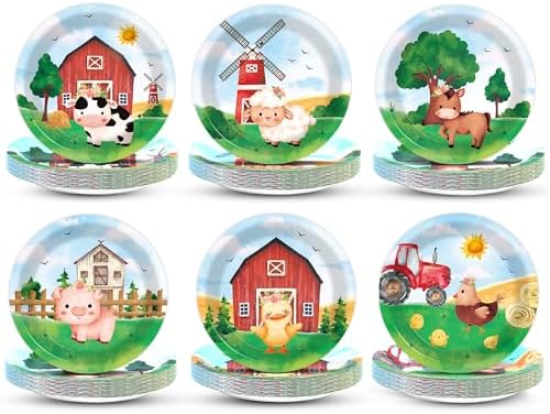 60Pcs Farm Animal Plates 7 Birthday Party Supplies