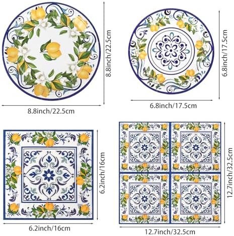 108Pcs Capri Lemon Party Plates Set for 36 Guests