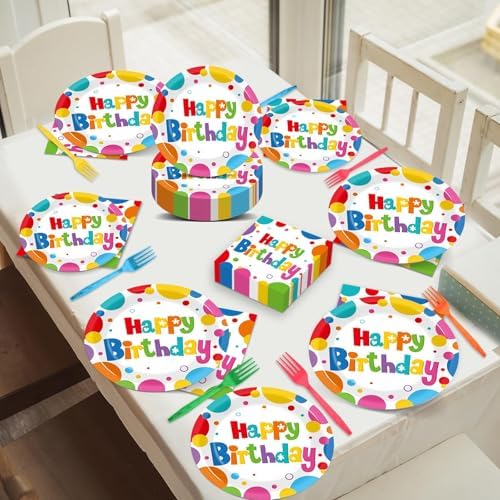 200Pcs Rainbow Birthday Plates Tableware Set for 50 Guests