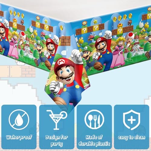 2Pack Mario Tablecloth Disposable Tablecover for Birthday Party Supplies and Decorations