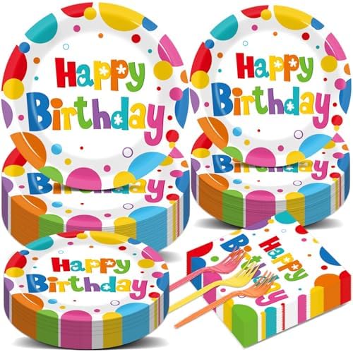 200Pcs Rainbow Birthday Plates Tableware Set for 50 Guests