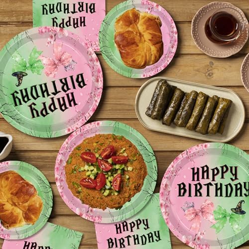 140pcs Pink Green Witch Party Tableware Set
