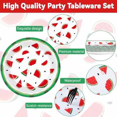 Wiooffen 48 Pcs Watermelon Party Plates - 9 Inch Decor Set for Kids Birthday Summer Festivals