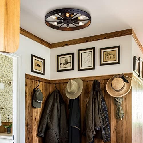 6-Light Rustic Metal Ceiling Fixture Black Round Industrial Style