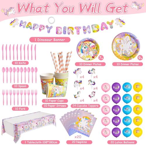 136 Pcs Unicorn Birthday Decorations Party Supplies Kit for Girls