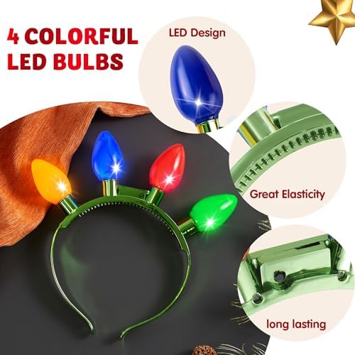 JOYIN LED Flashing Headband with 4 Colorful Lights for Christmas Party Favors