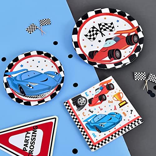 Wernnsai Race Car Party Plates Napkins Set 48PCS