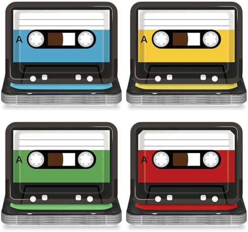 40PCS Retro Cassette Tape Paper Plates for 70s 80s 90s Parties
