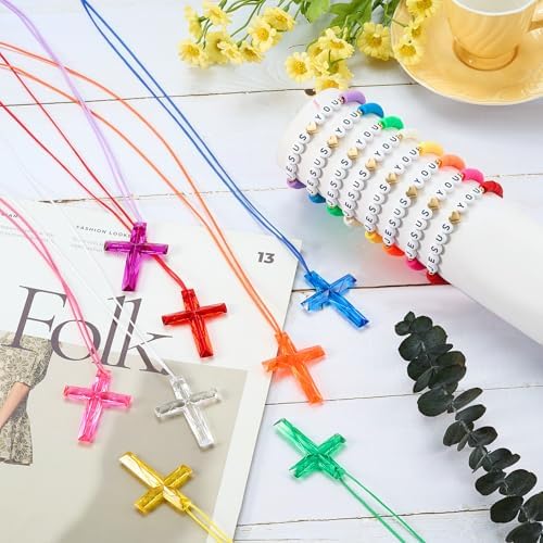 48 Pcs Cross Necklaces and Bracelets for Religious Party Favors