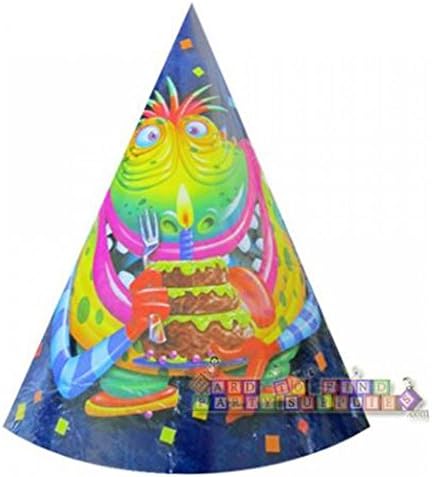Happy Birthday Monster Party Cone Hats 8ct