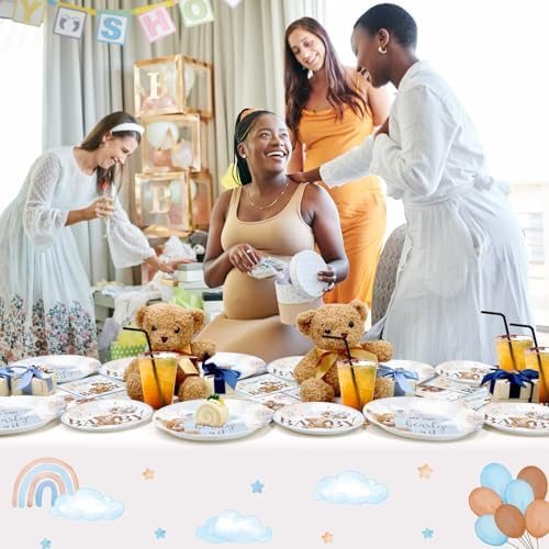 180PCS Bear Baby Shower Decor Plates Napkins Set