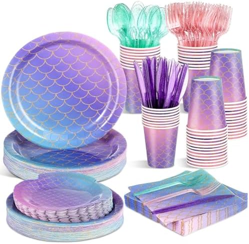 Blushtier 350 Pcs Mermaid Party Supplies Set for 50 Guests