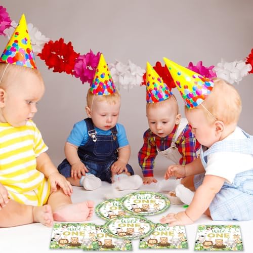 40Pcs Wild One Birthday Safari Animal Plates Napkins Set