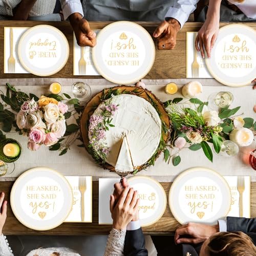 200Pcs Happy Engagement Party Paper Plates Napkins Fork Set for Wedding Bridal Shower