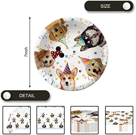 OULUN Dog Party Tableware Set 20 Plates 20 Napkins Tablecloth 71x425 Dog Birthday Decorate Supplies