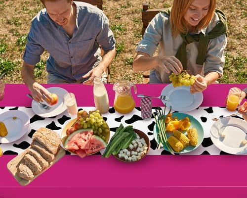 Hot Pink Cow Print Tablecloth Set 3 Pc 54x108 Inch Party Decor