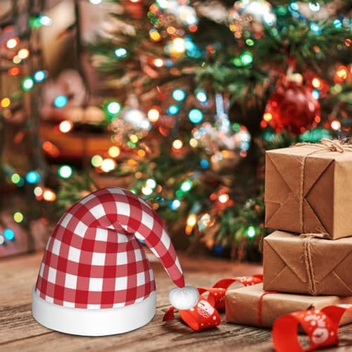 Red Checkboard Santa Hat for Kids Christmas Party