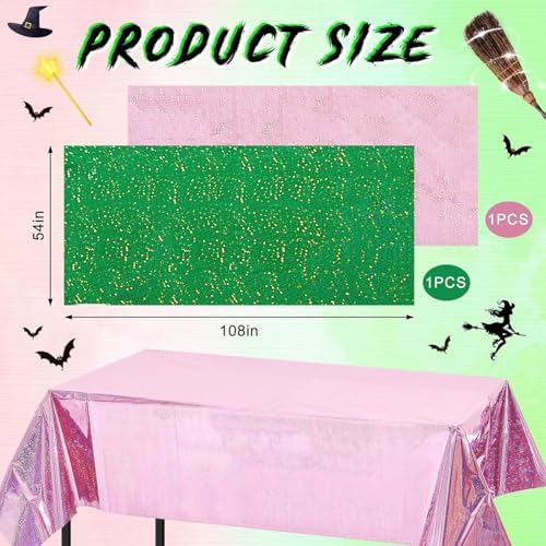 Witch Birthday Party Tablecloth Pink Green 2pcs