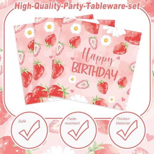 Strawberry Themed Party Tableware Set for 20 Guests