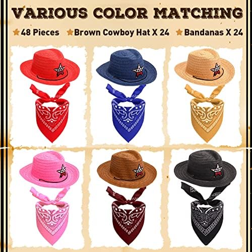 Yahenda 48 Piece Cowboy Hats Set with Colorful Bandanas