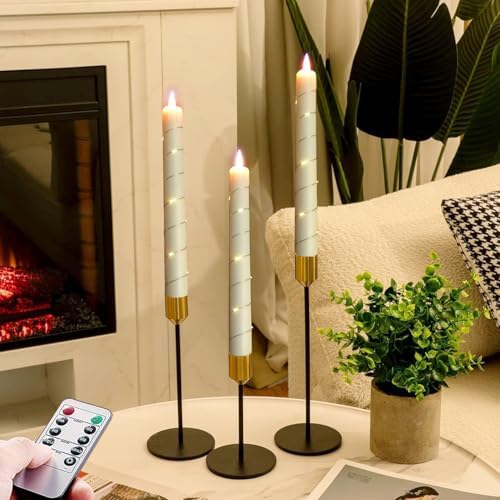 Flameless Cone Candle with Star String Light 11-Button Remote Control Timer 3-Pack Window Candle Ivory