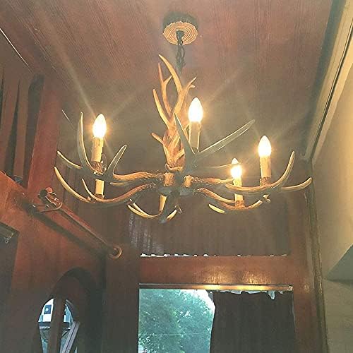 Rustic Farmhouse Candle Chandelier with Resin Antlers