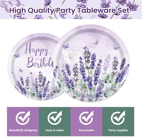 40PCS Purple Lavender Paper Plates and Napkins