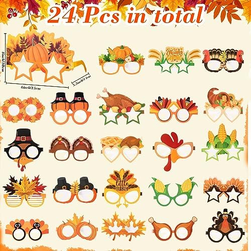 Hiboom 24 Pcs Thanksgiving Paper Glasses Party Props