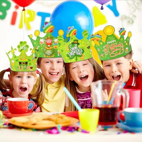 12 Pcs St Patricks Day Paper Crowns - 4 Designs