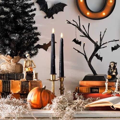 Black Flameless Taper Candles with Remote and Timer 6 Pack